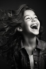 Wall Mural - The young, smart model in a candid laugh, their innocence and joy radiating from the image. The high-definition camera captures the authenticity of the moment, making it a heartwarming 