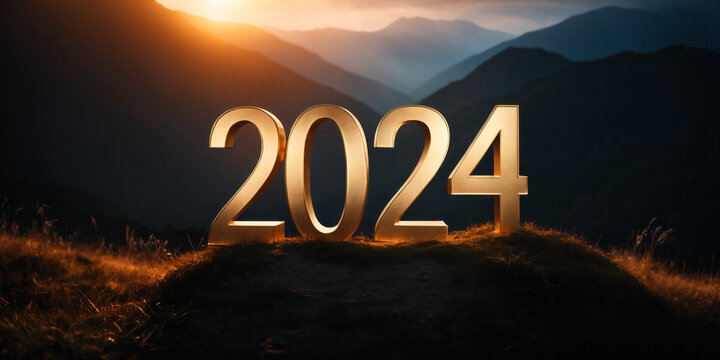 Run rises welcoming New year 2024, copy space for text, happy new year 2024