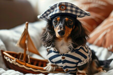 Dapper Dachshund - A Well-groomed Old Dachshund Posing As A Sailor With Appropriate Props And Attire For Each Profession Gen AI