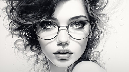 Wall Mural - Beautiful woman in stylish glasses, portrait.