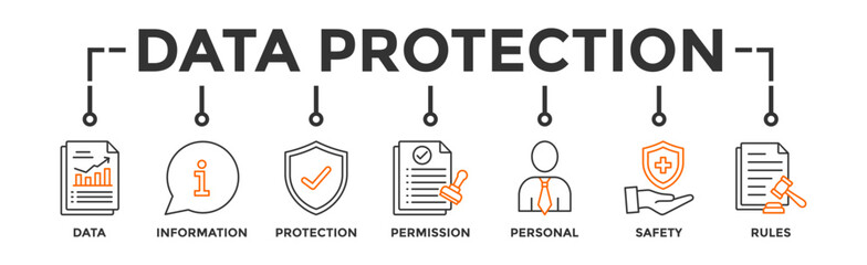 Data protection banner web icon vector illustration concept with icon of data, information, protection, permission, personal, safety and rules