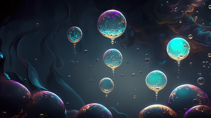 Wall Mural - wallpaper with a macro view of colorful abstract bubbles on a dark background.