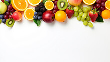 Top View Of Assorted Fresh Fruits On A Clean White Background