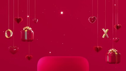 Wall Mural - Valentine's Day decoration with empty stage for presentation. Valentine's Day background with mockup space. 3D Rendering, 3D Illustration	