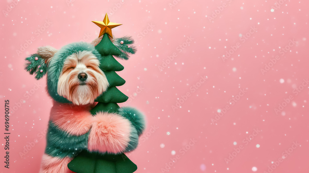 Abstract winter Christmas concept background with cute puppy dog ...