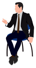 Wall Mural - Smart looking businessman sitting on chair or stool and posing in isolated transparent background. Business concept  vector illustration