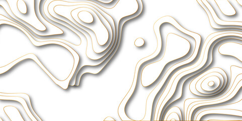 Aufkleber - Abstract white background with golden gradient Topographic line map and shadows . Contour elevation topographic and textured Background Modern design White background with topographic wavy patte