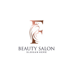 Wall Mural - Woman beauty logo design vector illustration with letter f and crown icon