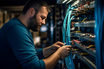 Wall Mural - Digital technologies it programmer worker in modern network space working Generative AI