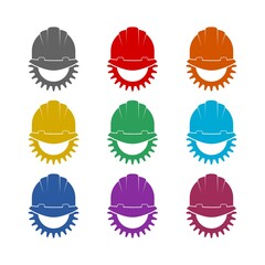 Wall Mural -  Safety Helmet Construction with Gear  icon isolated on white background. Set icons colorful