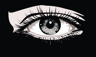  black white drawing woman with prety eye. Vector illustration 