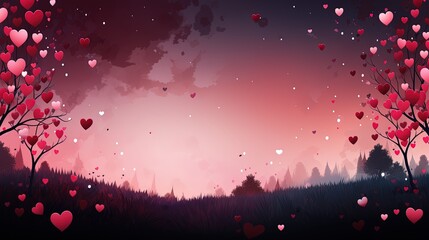 Wall Mural - valentine's day background illustration with numerous hearts a red background with pink, dark red and dark pink doodles in the style of romantic landscape, sparse backgrounds