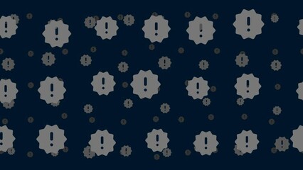 Poster - Warning symbols float horizontally from left to right. Parallax fly effect. Floating symbols are located randomly. Seamless looped 4k animation on dark blue background