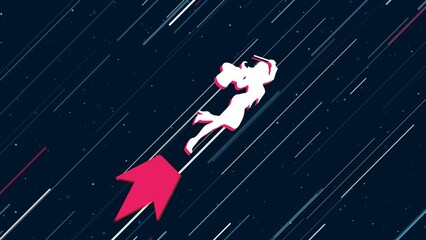 Poster - Enchantress symbol flies through the universe on a jet propulsion. The symbol in the center is shaking due to high speed. Seamless looped 4k animation on dark blue background with stars
