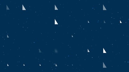 Poster - Template animation of evenly spaced right triangle symbols of different sizes and opacity. Animation of transparency and size. Seamless looped 4k animation on dark blue background with stars