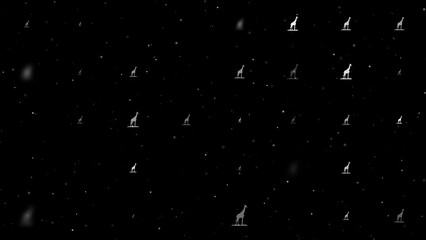 Poster - Template animation of evenly spaced giraffe symbols of different sizes and opacity. Animation of transparency and size. Seamless looped 4k animation on black background with stars