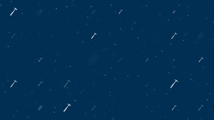 Poster - Template animation of evenly spaced hammer symbols of different sizes and opacity. Animation of transparency and size. Seamless looped 4k animation on dark blue background with stars