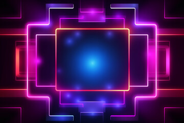 Wall Mural - neon light fluorescent abstract blue pink, rectangular shapes with rounded corners exhibition background fantastic fantasy