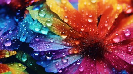 Wall Mural -  a close up of a colorful flower with drops of water on the petals and the petals are multicolored.