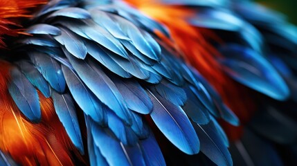 Poster -  a close up of a multicolored bird's feathers with orange, blue, and green feathers on it.