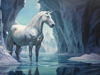 Poster - white horse in winter