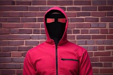 A black mask security guard red jumpsuit based famous Korean game TV series Brick wall