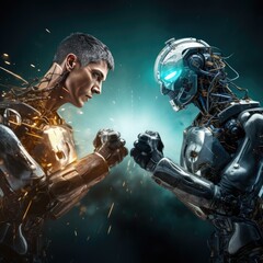 Wall Mural - Confrontation, the battle of the chatbot of artificial intelligence and man