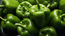 Bulgarian Green Pepper With Water Drops, Cooking Vegetables, Pepper Close-up