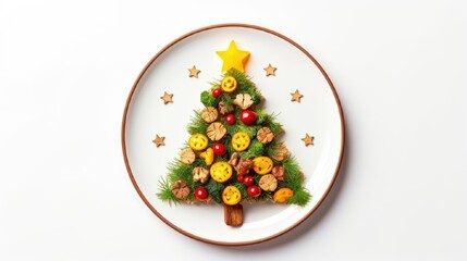 Wall Mural - A Christmas tree made of healthy vegetables. A Christmas tree made of healthy vegetables such as tomatoes, broccoli, carrots, beans and others. horizontal format, a Christmas tree in the center on the