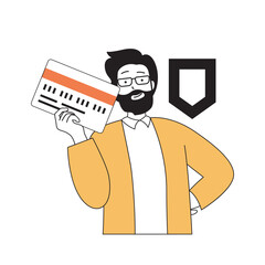 Aufkleber - Cyber security concept with cartoon people in flat design for web. Man makes financial transfers using online secure transaction. Vector illustration for social media banner, marketing material.