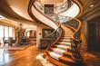the pinnacle of interior elegance with a high-definition photograph capturing the intertwining staircase in a luxurious residence