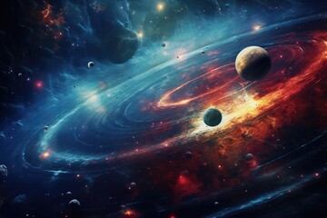 Wall Mural - Abstract space background with planets and solar system.
