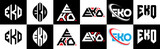 Fototapeta  - EKO letter logo design in six style. EKO polygon, circle, triangle, hexagon, flat and simple style with black and white color variation letter logo set in one artboard. EKO minimalist and classic logo
