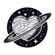heart-shaped love planet in the galaxy vector sketch