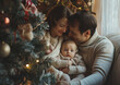 © salihandic - Photo family with baby daughter by the christmas tree, daylight