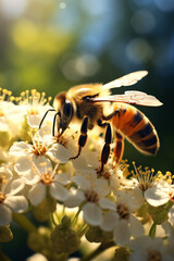 Sticker - A honey bee collects pollen and nectar on flowers.Generative AI