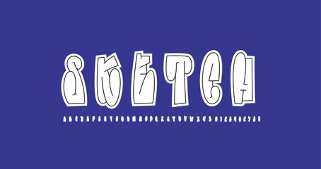 Poster - Graffiti long font, comic alphabet in the cartoon style, kids narrow uppercase letters and numbers, vector illustration 10EPS