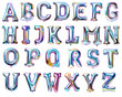 Letters of alphabet made with foil holographic birthday balloons