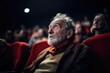 Immersed senior man watching a movie in the cinema