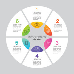 Aufkleber - Infographics design vector and marketing icons can be used for workflow layout, diagram, annual report, web design. Business concept with 6 options, steps or processes.