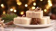 Natural handmade soap in eco-style on Christmas background with bokeh, handmade with spicy ingredients with space for text. Packed for a New Year and Christmas gift. Hobby soap making, home made.