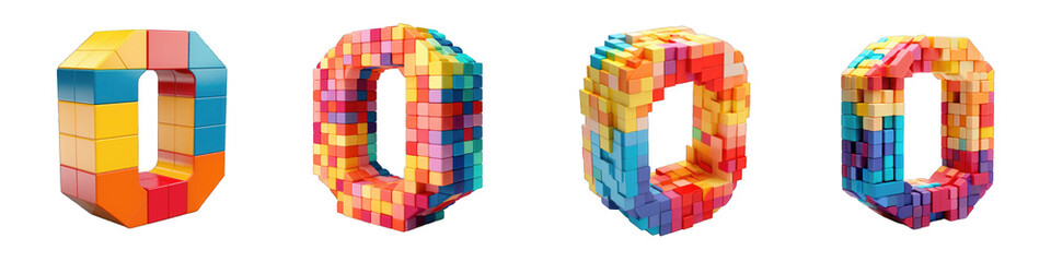 Wall Mural - Number made of colorful cubes, logotype, number 0 , Zero isolated on a transparent background