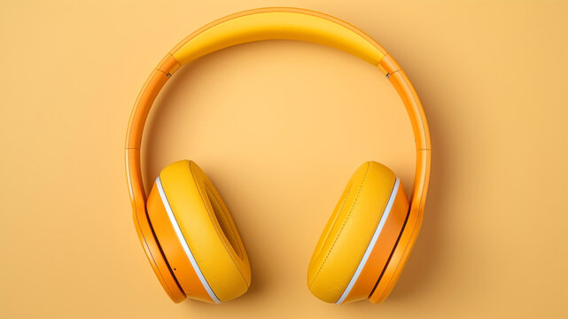 Yellow headphones on a yellow background. 3d render. Music concept