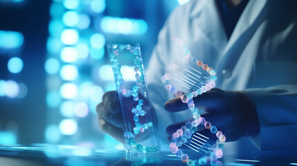 Poster - Scientist hands harnesses the future, editing digital DNA structure in cutting-edge genetics lab