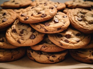 Wall Mural - a stack of chocolate chip cookies with chocolate chips close to each other