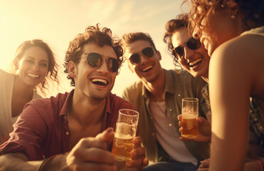  group of friends drinking beer on a beach