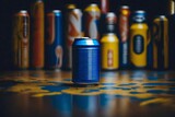 Fototapeta Młodzieżowe - blue canned beverage packaging mockup