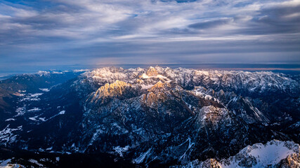 Wall Mural - sunset in the mountains, Tarvisio, Monte Lussari, Italy