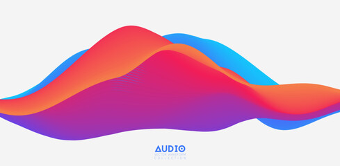 Poster - sound wave visualiztion. 3d colorful solid waveform. voice sample pattern.