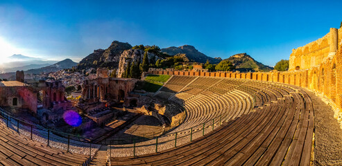 Sunset on Taormina greek theatre 